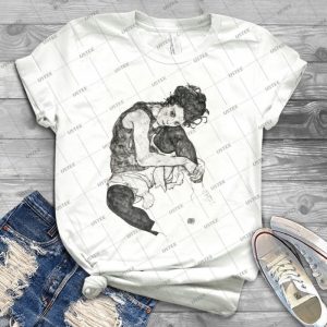 Egon Schiele-Zeichnungen I- 1917 Expressionism Woman Portrait - Vintage Men's Shirt Tshirt For Women Classic Handmade Shirt Retro Graphic Tee