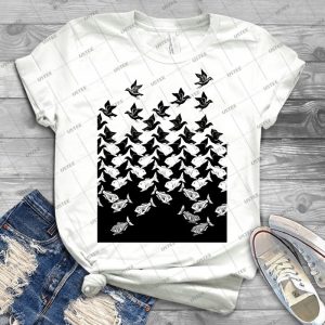 Fish And Birds Art Deco Tessellation 48 - Vintage Men's Shirt Tshirt For Women Classic Handmade Shirt Retro Graphic Tee