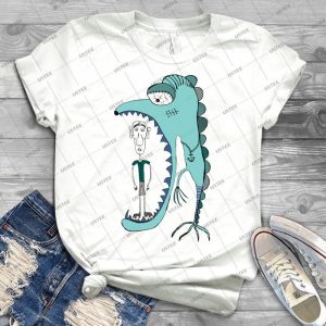 Fish Eating Guy With A Rollers, Blue, Fish, Rollers, Scary 13 - Vintage Men's Shirt Tshirt For Women Classic Handmade Shirt Retro Graphic Tee