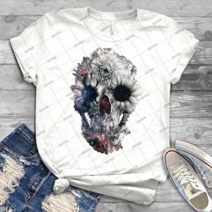 Floral Skull 2 43 - Vintage Men's Shirt Tshirt For Women Classic Handmade Shirt Retro Graphic Tee