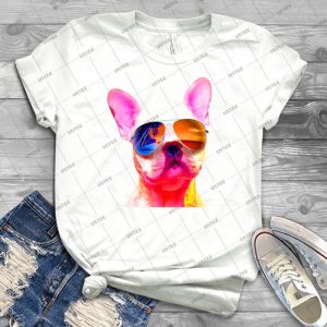 French Bulldog Dog Wearing Sunglasses Colorful Puppy Rainbow 82 - Gift Idea Shirt For Men Tee For Women Classic Retro Vintage Graphic T-Shirt