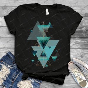 Geometric Triangle Compilation In Teal, Aqua And Rose Gold 3 - Vintage Men's Shirt Tshirt For Women Classic Handmade Shirt Retro Graphic Tee