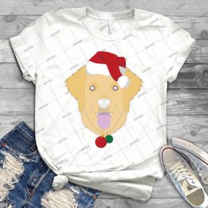 Golden Retriever-Hund Mit Rotem Sankt Hut Lustiges Weihnachtst-Shirt - Vintage Men's Shirt Tshirt For Women Classic Handmade Shirt Retro Graphic Tee