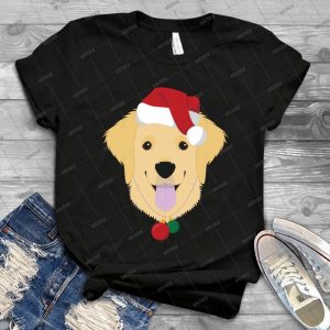 Golden Retriever Dog With Red Santa S Hat Funny Xmas Tshirt - Gift Idea Shirt For Men Tee For Women Classic Retro Vintage Graphic T-Shirt