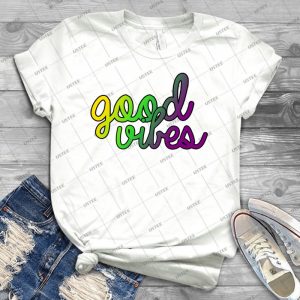Good Vibes Purple Green Gold - Vintage Men's Shirt Tshirt For Women Classic Handmade Shirt Retro Graphic Tee