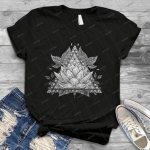 Grey Lotus Flower Geometric Design 34 - Vintage Men's Shirt Tshirt For Women Classic Handmade Shirt Retro Graphic Tee