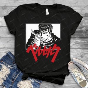 Guts With Red Japanese Berserk Logo - Best Unisex Trending Handmade T-shirt Gift Idea For Men T-shirt For Woman