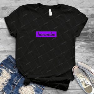 Harambe Purple Box Logo - Gift Idea Shirt For Men Tee For Women Classic Retro Vintage Graphic T-Shirt