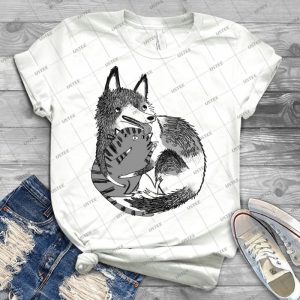 Husky Loves Kitty 16 - Vintage Men's Shirt Tshirt For Women Classic Handmade Shirt Retro Graphic Tee