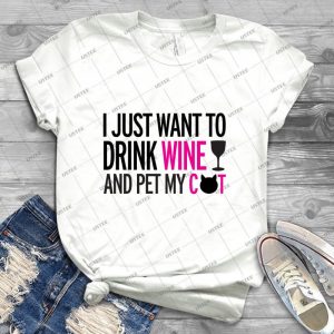 I Just Want To Drink Wine And Pet My Cat Cat Wine Funny 74 - Trending Shirt For Women Vintage Retro Tee For Men Kid's T-Shirt Handmade Shirt
