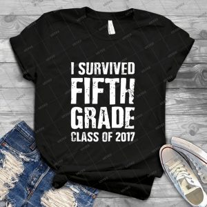 I Survived Fifth Grade Class Of 2017 Graduation Funny 87 - Vintage Men's Shirt Tshirt For Women Classic Handmade Shirt Retro Graphic Tee