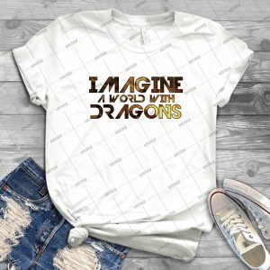 Imagine A World With Dragons - Gift Idea Shirt For Men Tee For Women Classic Retro Vintage Graphic T-Shirt