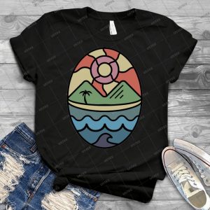 Island Landscapes With Black Outline - Gift Idea Shirt For Men Tee For Women Classic Retro Vintage Graphic T-Shirt