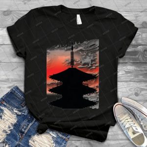 Japanese Temple Silhouette 93 - Vintage Men's Shirt Tshirt For Women Classic Handmade Shirt Retro Graphic Tee