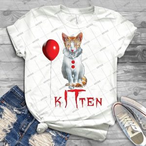 Kitten Clown Scary Fun Spooky Halloween Cat Funny Joke Design - Best Unisex Trending Handmade T-shirt Gift Idea For Men T-shirt For Woman