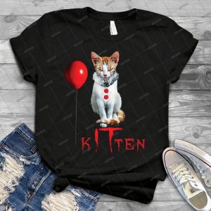 Kitten Clown Scary Fun Spooky Halloween Cat Funny Joke Design - Vintage Men's Shirt Tshirt For Women Classic Handmade Shirt Retro Graphic Tee