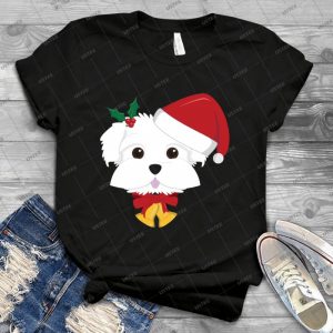 Maltese Dog With Red Santa S Hat Funny Xmas Tshirt - Best Unisex Trending Handmade T-shirt Gift Idea For Men T-shirt For Woman