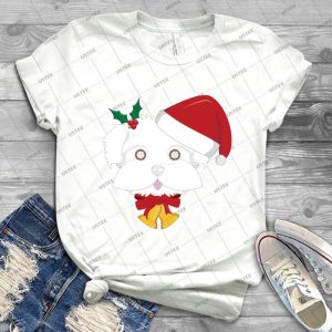 Maltese Dog With Red Santa S Hat Funny Xmas Tshirt - Gift Idea Shirt For Men Tee For Women Classic Retro Vintage Graphic T-Shirt