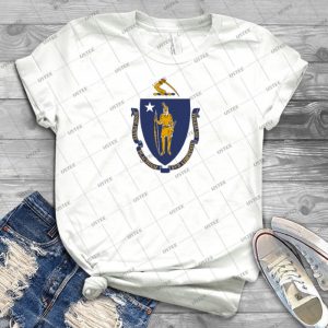 Massachusetts State Flag Usa Boston Bedspread T-Shirt Sticker 97 - Trending Shirt For Women Vintage Retro Tee For Men Kid's T-Shirt Handmade Shirt