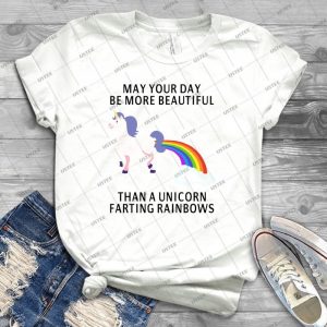 May Your Day Be More Beautiful Than A Unicorn Farting Rainbows 63 - Vintage Men's Shirt Tshirt For Women Classic Handmade Shirt Retro Graphic Tee