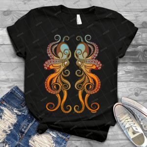 Mono Octopus - Duo -  1 35 - Vintage Men's Shirt Tshirt For Women Classic Handmade Shirt Retro Graphic Tee