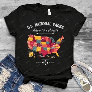 National Park Map Vintage T Shirt-All 59 National Parks - Vintage Men's Shirt Tshirt For Women Classic Handmade Shirt Retro Graphic Tee