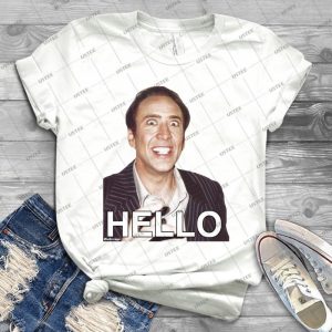 Nicolas Cage-Hello Sticker - Gift Idea Shirt For Men Tee For Women Classic Retro Vintage Graphic T-Shirt