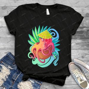 Octopus On The Beach 82 - Vintage Men's Shirt Tshirt For Women Classic Handmade Shirt Retro Graphic Tee