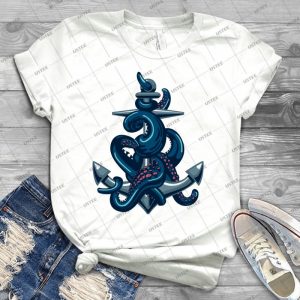 Octopus Tentacles And Anchor- Vintage Travel Print- 98 - Vintage Men's Shirt Tshirt For Women Classic Handmade Shirt Retro Graphic Tee