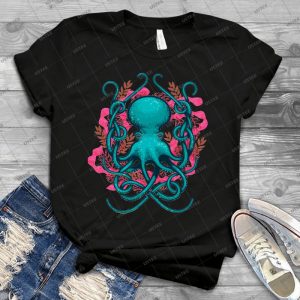 Octupus & Coral 66 - Vintage Men's Shirt Tshirt For Women Classic Handmade Shirt Retro Graphic Tee