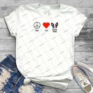 Peace, Love & Boston Terriers 95 - Vintage Men's Shirt Tshirt For Women Classic Handmade Shirt Retro Graphic Tee