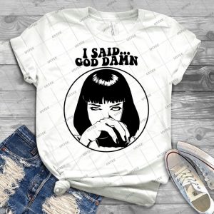 Pulp Fiction - Mia Wallace - God Damn 12 - Vintage Men's Shirt Tshirt For Women Classic Handmade Shirt Retro Graphic Tee