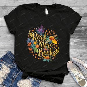 Read More Books - Floral Gold - Black 28 - Trending Shirt For Women Vintage Retro Tee For Men Kid's T-Shirt Handmade Shirt