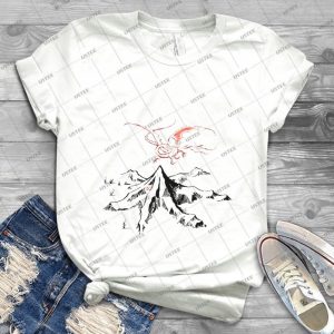Red Dragon Above A Single Solitary Peak-Fan Art - Gift Idea Shirt For Men Tee For Women Classic Retro Vintage Graphic T-Shirt