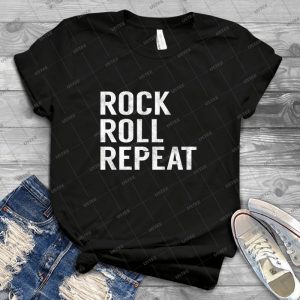 Rock &Amp; Roll Funny Rock Roll Rã©pã©tition Des Lettres En Dã©tresse 60 - Vintage Men's Shirt Tshirt For Women Classic Handmade Shirt Retro Graphic Tee