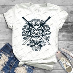 Samouraă¯ Masque Et Cră¢ne 96 - Vintage Men's Shirt Tshirt For Women Classic Handmade Shirt Retro Graphic Tee