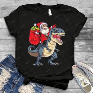 Santa Riding Dinosaur T Rex T Shirt Christmas Gifts X-Mas - Gift Idea Shirt For Men Tee For Women Classic Retro Vintage Graphic T-Shirt