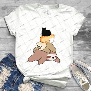 Sloth And Cat Pile - Best Unisex Trending Handmade T-shirt Gift Idea For Men T-shirt For Woman
