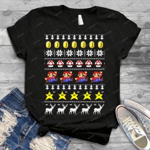 Super Mario 8-Bit Ugly Christmas - Gift Idea Shirt For Men Tee For Women Classic Retro Vintage Graphic T-Shirt