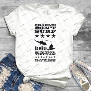 Surf Team Vietnam - Charlie Ne Surf Pas - Noir 26 - Vintage Men's Shirt Tshirt For Women Classic Handmade Shirt Retro Graphic Tee