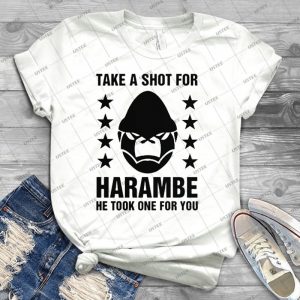 Take A Shot- Drink - For Harambe, He Took One For You - Vintage Men's Shirt Tshirt For Women Classic Handmade Shirt Retro Graphic Tee