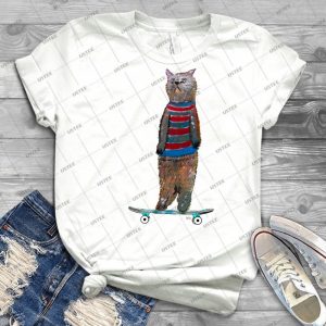 The Cat Skate  75 - Vintage Men's Shirt Tshirt For Women Classic Handmade Shirt Retro Graphic Tee