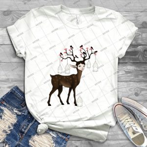 The Happy Springtime Deer  55 - Vintage Men's Shirt Tshirt For Women Classic Handmade Shirt Retro Graphic Tee