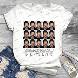 The Many Faces Of Ron Swanson - Gift Idea Shirt For Men Tee For Women Classic Retro Vintage Graphic T-Shirt