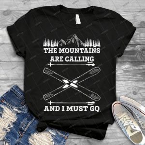 The Mountains Are Calling And I Must Go-Skiing T Shirt - Vintage Men's Shirt Tshirt For Women Classic Handmade Shirt Retro Graphic Tee