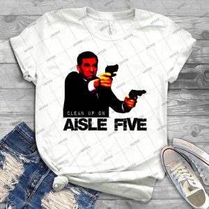 The Office-Threat Level Midnight-Michael Scott-Clean Up On Aisle Five - Gift Idea Shirt For Men Tee For Women Classic Retro Vintage Graphic T-Shirt