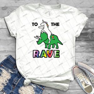 To The Rave - Unicorn Riding Triceratops - 33 - Vintage Men's Shirt Tshirt For Women Classic Handmade Shirt Retro Graphic Tee