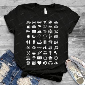 Travel Icons Language - White - - Vintage Men's Shirt Tshirt For Women Classic Handmade Shirt Retro Graphic Tee