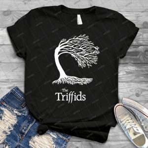 Triffids Tree And Logo In White-Tree By Martyn P Casey - Best Unisex Trending Handmade T-shirt Gift Idea For Men T-shirt For Woman