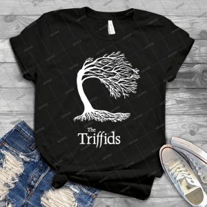 Triffids Tree And Logo In White-Tree By Martyn P Casey - Vintage Men's Shirt Tshirt For Women Classic Handmade Shirt Retro Graphic Tee